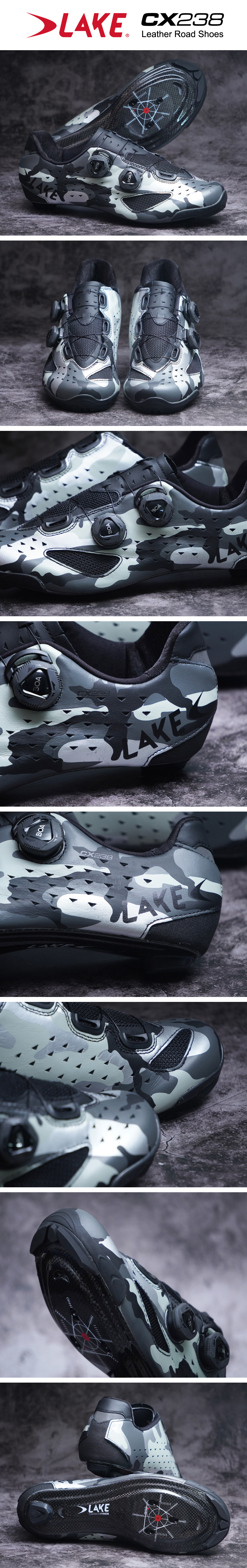 LAKE CX238 Leather Cycling Shoes: Silver Camo Standard-Width